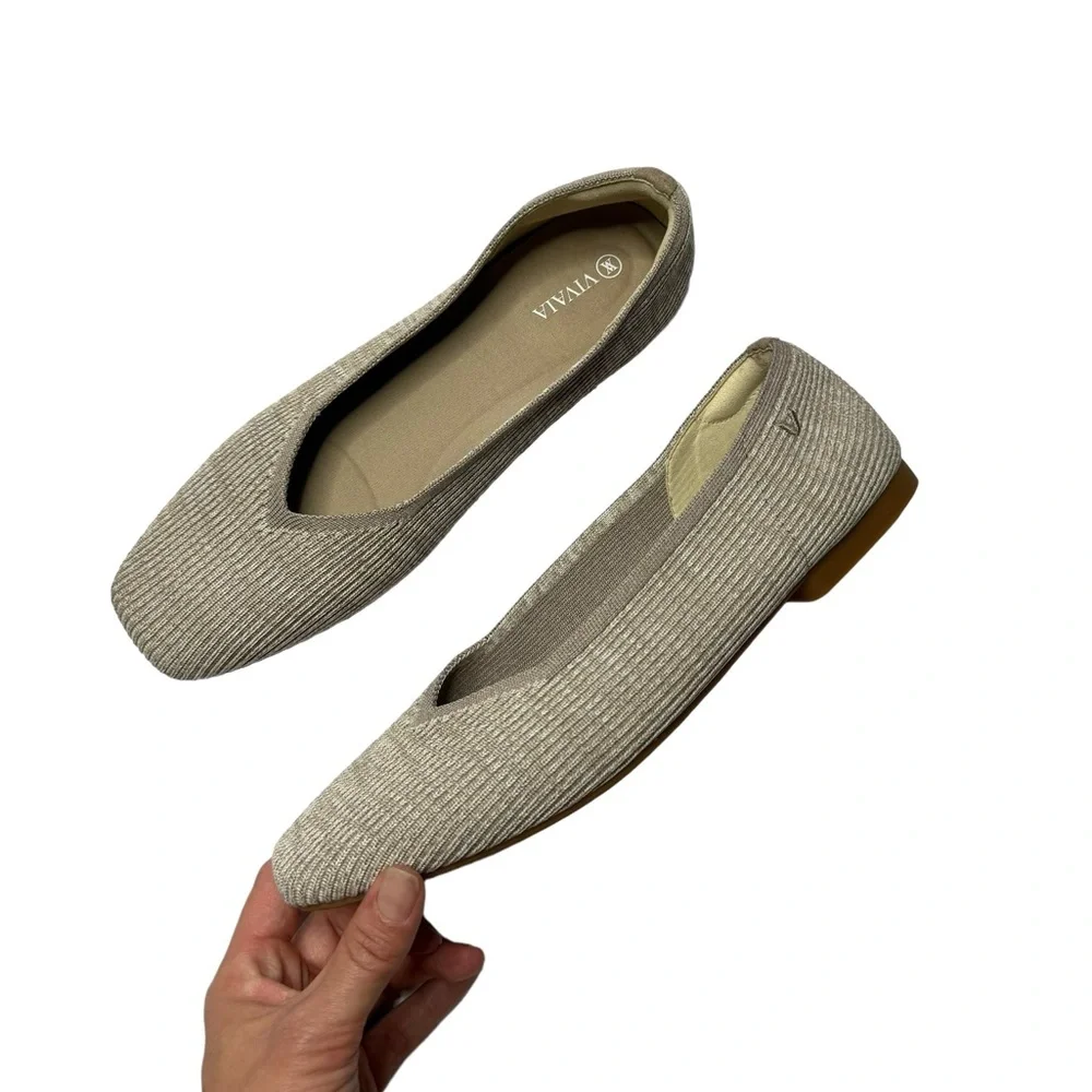 Vivaia | NEW Square-Toe V-Cut Flats (Margot 2.0) in Oatmilk 42